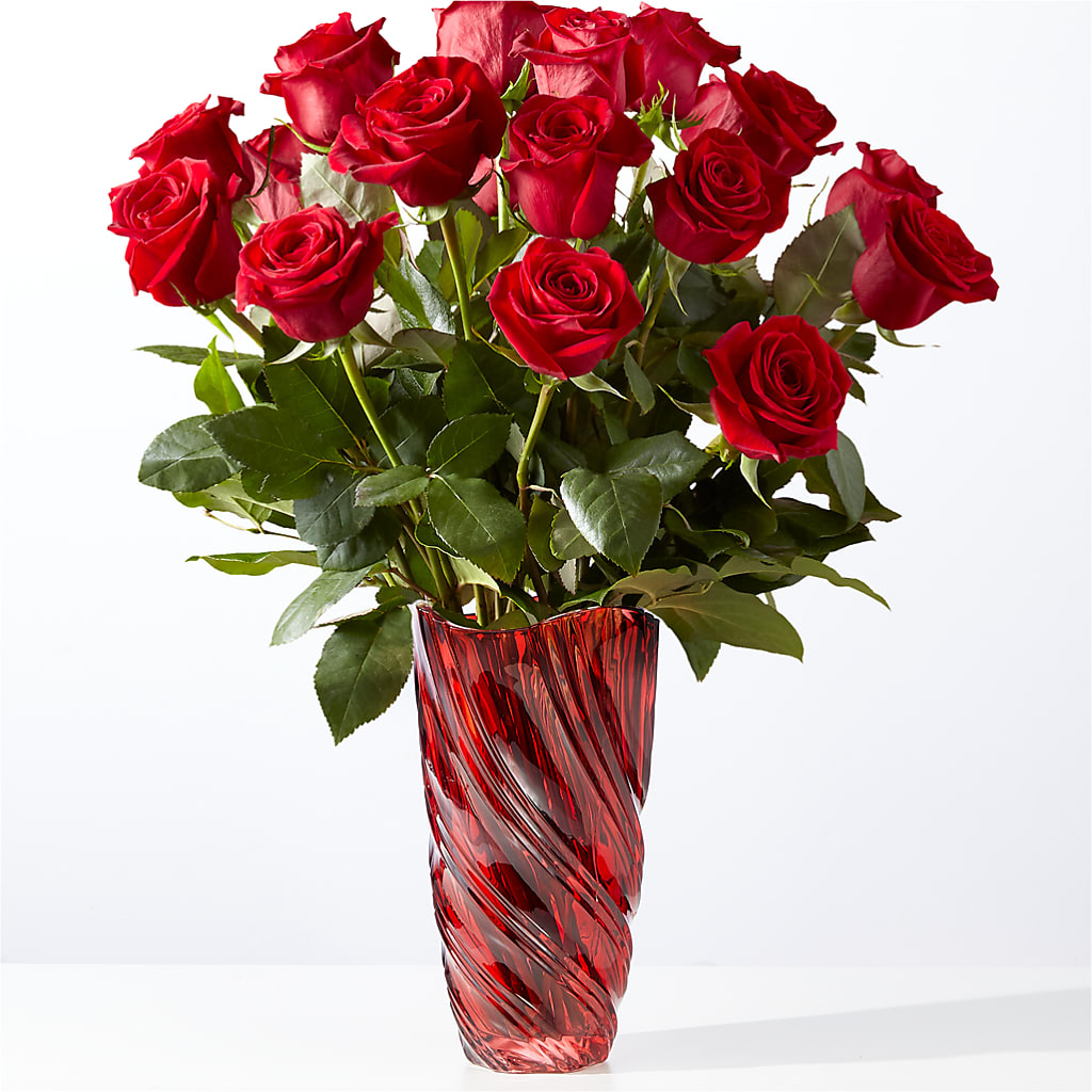 Classic Love Red Rose Bouquet with Luxe Swirl Vase – Sweet Flowers, High Point NC