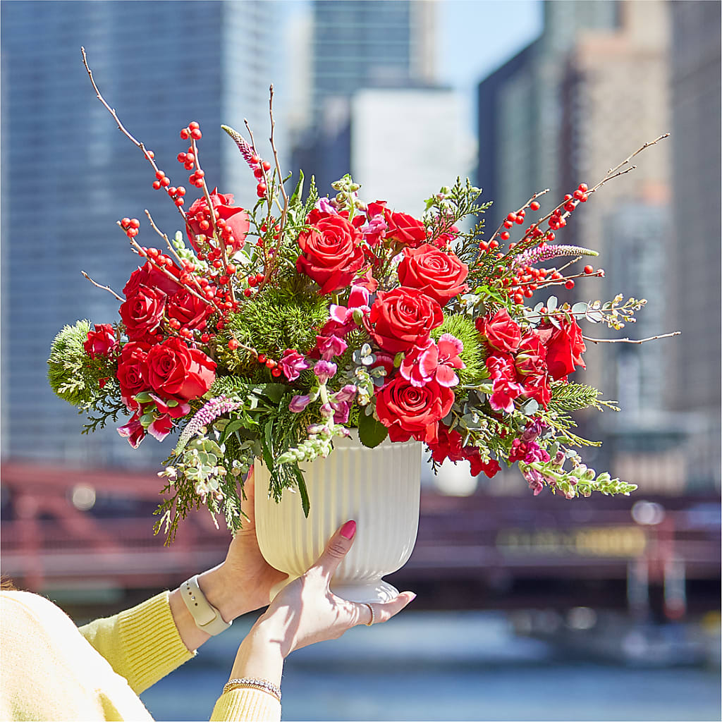 Big Red Bow Bouquet –  Sweet Flowers, High Point NC