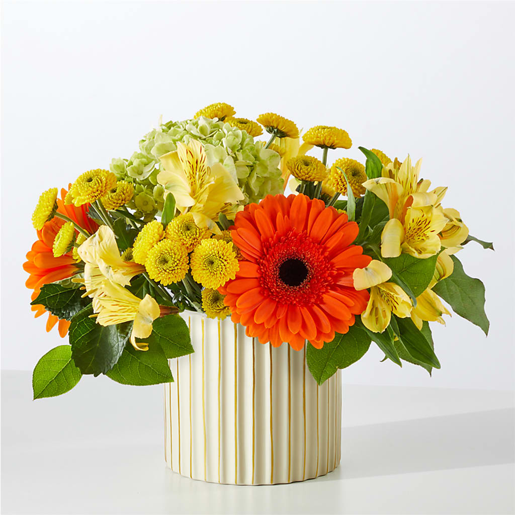 Autumn Sunshine Bouquet with Ivory Vase –  Sweet Flowers, High Point NC